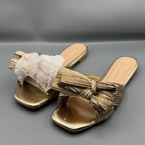 SERLINA PLEATED SLIDE SANDALS IN FOIL